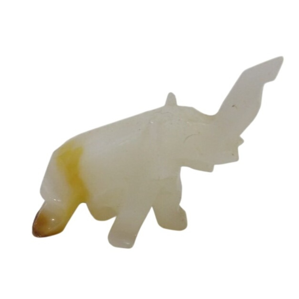 Miniature Hand Carved White Onyx Stone Elephant Figurine Trunk Up Good Luck